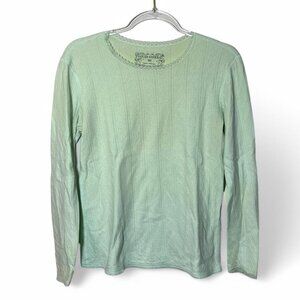 Y2k‎ Pastel Green Lace Trim Coquette Cottage Core Long Sleeve